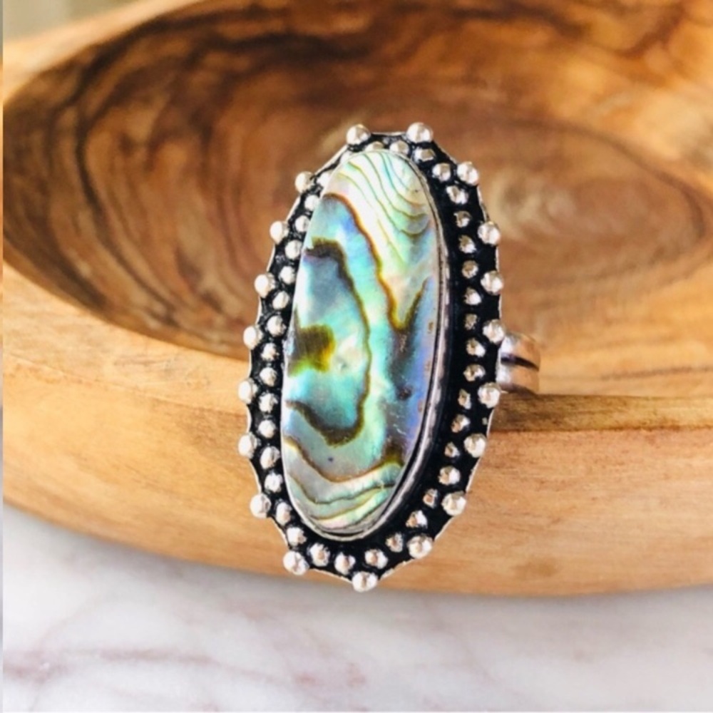 Abalone Shell Silver Ring - Picture 6 of 9